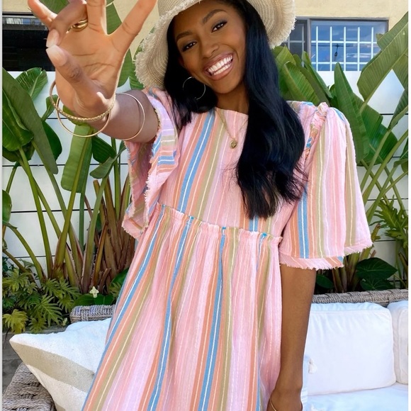 Show Me Your Mumu Brooks Babydoll Mini Dress Paradise Stripe. - Picture 2 of 11